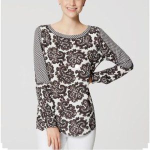 LOFT Long Sleeve Mixed Media Paisley Blouse